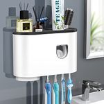 Toothbrush Holder Wall Mounted, Electric Toothbrush Holder with Toothpaste Dispenser, Cup and 4 Brush Slots, Multifunction Toothbrush Holder for Bathroom Organiser (Black)