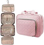 4 Sections Hanging Toiletry Bag - Sulishang Large Capacity Travel Toiletry Cosmetic Bag, Water-Resistant and Foldable Hygiene Bag for Toiletries, Cosmetics, Makeup, Brushes, Shower(Pink)