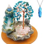 Dreamgirnh Incense Waterfall Burner, Crystal Tree Backflow Incense Holder, 30 Incense Cones, 30 Incense Stick, 1 Healing Crystal Necklace, Aromatherapy Anxiety Relief Items, Mom Gifts Christmas D1121