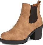 DREAM PAIRS Women's FRE High Heel Chelsea Style Ankle Bootie,FRE,Camel/Pu,Size 7