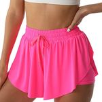 NEXSONIC Flowy Athletic Shorts for Women Running Tennis Butterfly Shorts Girls 2-in-1 Double Layer Quick-Drying Comfy Shorts, Hot-Pink, Small