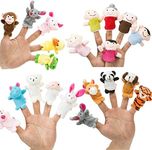 Finger Puppet Set (20-Piece), 6 Family Member and 14 Animal Finger Puppets Plush Toys - Great for Storytelling, Role-Playing, Teaching, Easter Eggs and Fun and Song Button