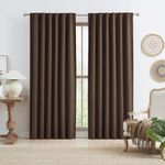 Brown Linen Blackout Curtains 96 Inch Long for Bedroom Living Room, 100% Black Out Thermal Insulated Canvas Look Curtain Drapes Chocolate Brown 50 Wide by 96 Length 2 Panels Back Tab Rod Pocket