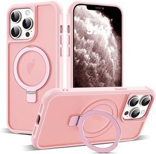 SKYLMW Compatible with iPhone 11 Pro Max Case with Invisible Magnetic O-Ring Stand Military-Grade Translucent Case for iPhone 11 ProMax 6.5" [Compatible with MagSafe][Great Grip Feeling], Pink