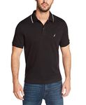 Nautica Men's Classic Fit Short Sleeve Dual Tipped Collar Polo Shirt, True Black, Medium