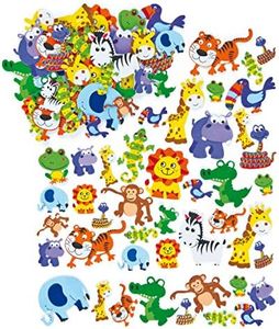 Baker Ross- Pegatinas de Espuma con Forma de Animales de la Selva (Pack de 96) Para decorar tarjetas, álbumes, collages infantiles