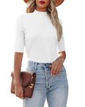 Dressmine Women's Summer Slim Fitted Plain T Shirt Casual Half Sleeve Mock Turtle Neck Tops Blouse White Large