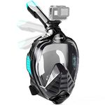 ZIPOUTE Snorkel Mask, Foldable Full Face Snorkel Mask with Detachable Camera Mount and Earplugs, 180 Panoramic View Anti-Fog Anti-Leak Snorkeling Mask Full Face for Adults (Black/Cyan, S/M)