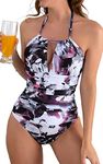 B2prity Women Slimming Swimsuits Tummy Control Swimsuit Halter Retro Swimwear for Big Boobs Curvy Women, Z-117, M