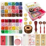 Upgraded Wax Seal Stamp Kit,Wax Seal Stamp Kit with Storage Box,48 Color 1200 Pcs Wax Seal Beads With 4 Pcs Wax Seal Stamps,Sealing Wax Warmer, Envelopes, Candles, Metallic Pen for Letter Sealing