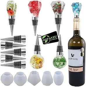 JIOFAVIU 10 Pcs Resin Wine Bottle Stoppers Molds Set, Wine Stopper Silicone Molds for Epoxy Resin (5 Molds with 5 Stoppers)