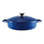 Barbary & Oak BO800253BLU Shallow Cast Iron Casserole Pan with Durable Enamel Interior, 28cm, Limoges Blue