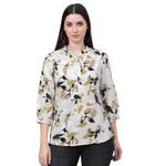 Cantabil Women Multi Color Printed Band Neck 3/4 Sleeves Casual Top I Casual Top for Women (LTOP00033_MULTI_M)