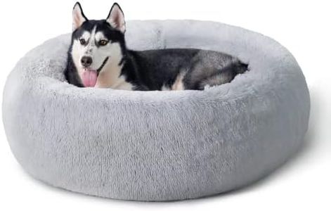 Bedsure Donut Dog Bed Large - Calming Dog Bed for Anti-Anxiety, Round Dog Bed Washable, Fluffy Pet Beds for Large Dogs, Light Grey, 80x80x20cm
