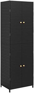 vidaXL Black Garden Storage Cabinet - Durable Poly Rattan Material, Water-Resistant Design, Features 4 Compartments, with Powder-Coated Steel Frame and Solid Acacia Wood Knobs - 23.2x15.7x70.9 inches