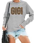 ALLTB GIGI Sweatshirt Women Leopard Embroidery Graphic Gigi Gifts for Grandma Casual Long Sleeve Nana Mothers Day Tops, Light Grey, Large