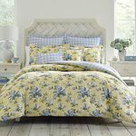 Laura Ashley Home - King Comforter Set, Cotton Reversible Bedding, Includes Matching Shams with Bonus Euro Shams & Throw Pillows (Cassidy Yellow, King)