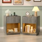 Bonnlo Bedside Table with USB, Smart Nightstand with LED Lights & Charging Station, 48 x 38 x 57 cm, Side Table for Living Room, Bedroom, Office (Grey,2pcs)