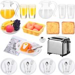 44 Pieces 1:12 Dollhouse Miniature Breakfast Kitchen Accessories Mini Toast Machine Bread Juice Milk Eggs Cups Fruits Plates Knife Fork Spoons for Dollhouse Kitchen Scene and Cake Topper Decor