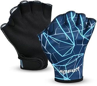 AMFUN Aquatic Gloves, Webbed Swimming Gloves, Water Training Paddle with Adjustable Wrist Strap, Aquatic Fitness Accessories for Diving Surfing Hand Men Women（Blue - L Size）