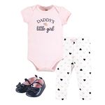 Hudson Baby Unisex Baby Cotton Bodysuit, Pant and Shoe Set, Girl Daddy Pink Navy, 9-12 Months