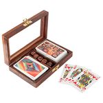 Ortus Arts® Playing Cards Set of 2 in Handmade Wooden Storage Box Case Holder with 5 dice in Antique Design Anniversary Birthday Gifts Made in India