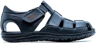 Lusco men`s real leather strap outdoor beach summer closed toe comfort fisherman sandals (Black, UK Footwear Size System, Adult, Men, Numeric, Medium, 11)