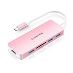 LENTION Hub USB C con HDMI 4K, 3 USB 3.0, Lector de Tarjeta SD/Micro SD para MacBook Pro 2023-2016, nuevo Mac Air/Surface, Adaptador Multipuerto con Stable Driver Certificado (CB-C18, Oro Rosa)