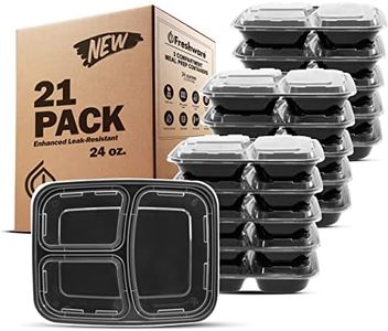 Freshware Meal Prep Containers [21 Pack] 3 Compartment with Lids, Food Storage Containers, Bento Box, BPA Free, Stackable, Microwave/Dishwasher/Freezer Safe (24 oz)