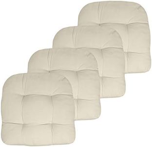 Sweet Home Collection Patio Cushions Outdoor Chair Pads Premium Comfortable Thick Fiber Fill Tufted 19" x 19" Seat Cover, 4 Count (Pack of 1), Cream