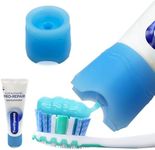 Self-Standing SqueezMe by Chrome Cherry, Self-Closing and Free-Standing Silicone Caps, Mess-Free Toothpaste Dispenser Squeezer Lids for Kids, Adults, Bathroom Accessories (Blue Self-Standing 1-Pack)