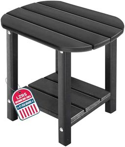 LZRS 2-Tier Patio Side Table, Heavy Duty HDPE Outdoor End Table with Wood Texture, Weatherproof Composite Table for Adirondack Chairs, Deck, Pool, Indoor/Outdoor, No Peeling Cracking(Black)