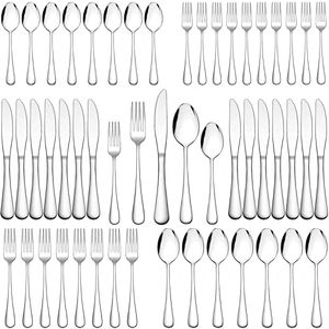 60-Piece Silverware Flatware Cutlery Set, Wildone Stainless Steel Tableware Utensils Service for 12, Include Dinner Knives/Forks/Spoons, Mirror Polished, Dishwasher Safe