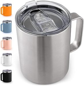 Zulay 12 oz Insulated Coffee Mug with Lid - Stainless Steel Camping Mug Tumbler with Handle - Double Wall Vacuum Duracoated Insulated Mug For Travel, Camping, Office, Outdoor (Silver)