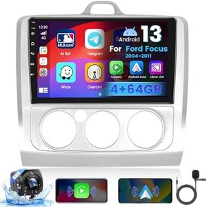 Inefala 8 Núcleos 4+64G Android Radio para Ford Focus 2004-2011, 9 Pulgadas HD Pantalla Táctil con Inalámbrico CarPlay y Android Auto, Navegación GPS, AHD Cámara Trasera, FM/RDS, Bluetooth