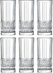 PrimeWorld European 295 ml Diamond Strips Glasses Set of 6 pcs - Tall Drinking Glasses for- Water, Juice, Colddrink, Mojito, Cocktail, Lead-Free, Perfect for Home, Restaurants and Parties