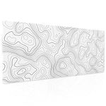 Topographic Map Large Mouse Pad XL White Lines Contour Geographic Extended Large Desk Mat Big Desk Pad 80X30 CM Non-Slip Rubber Base Stitched Edge Long Mousepad,31.5×11.8 Inch