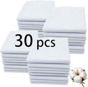 ARKBAODAN 30PCS Handkerchiefs for men 100% Soft Cotton White Hankie handkerchief 16x16 bulk (30)