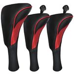 Golf Club Head Covers for Fairway Woods Driver Hybrids 3 Pieces Long Neck Mesh Sports Fan Golf Club Headcovers Set with Interchangeable No. Tags 3 4 5 6 7 X Golf Accessories for Men Women (Black Red)