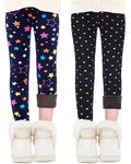 Domee Girls Fleece Lined Leggings Warm Winter Pants 2 Pack Printed Colored Stars + Colored Dots 9-10 Years (Manufacturer Size 150)