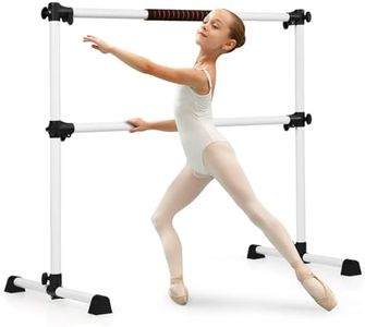 HONEY JOY Portable Ballet Barre, 122cm Freestanding Double Ballet Bar with Adjustable Height, Fitness Dance Bar w/Foam Pads for Stretching, Home Gym Barre Exercise Equipment for Kids & Adults, White