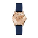 GUESS Silicone Emblem Collection Analog Rose Gold Dial Women's Watch-Gw0509L1, Band Color-Blue