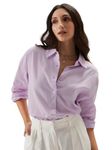 The Souled Store Solids: Lavender Women and Girls Loose fit Full Sleeve Cotton and Linen Lavender Color Women Boyfriend Shirts