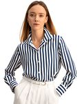 LilySilk Womens 16MM Pure Silk Shirt Ladies Blue White Pinstripes Blouse with V Neck and Long Sleeve for Work Casual Spring Summer Fall(Blue White Pinstripes,S)
