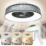 DLLT Modern Ceiling Fan with Light and Remote, Low Profile Semi Flush Mount Ceiling Fan light, Dimmable LED Ceiling Chandelier Fan with 7 Acrylic Blades for Living Room, Bedroom, Dining Room, 3 Colors