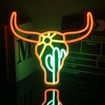 CKTBLEY Bull Cactus Sun Neon Sign Texas Longhorn Bull Neon Lights for Bedroom Western Landscape LED Sign Cow Head Neon Lights Signs Orange Cowboy Light Up Signs for Wall Bar Man Cave Game Room Decor