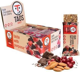 Taos Bakes - Dark Chocolate + Tart Cherry - Breakfast Bars - 8g of Protein, 6g Fiber, & Gluten Free - Healthy Snack for Adults - Filled with Almonds, Dried Fruit, & Chia Seeds - (1.8oz Bars, 12 Pack)