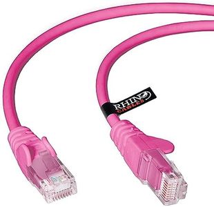 rhinocables CAT5e High-Speed Ethernet Patch Network Cable for LAN — Snagless Cable with RJ45 Connector Lead — Ideal for Internet, Router, Modem, Smart TV, PC & Laptop (20m, Pink)