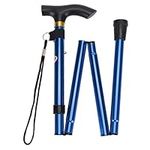 Folding Walking Cane, Aluminum Underarm Crutches for Seniors Elderly, Collapsible Lightweight Hand Walking Stick for for Travel Outdoor Hiking, Great Balancing Mobility Aid (Blue)