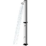 Goplus 10 Gallon Solar Heated Outdoor Shower, 7.2 FT Freestanding Garden Pool Shower with Rotating Shower Head, Temperature Adjustment & Foot Shower, for Outside Backyard Beach (Silver)